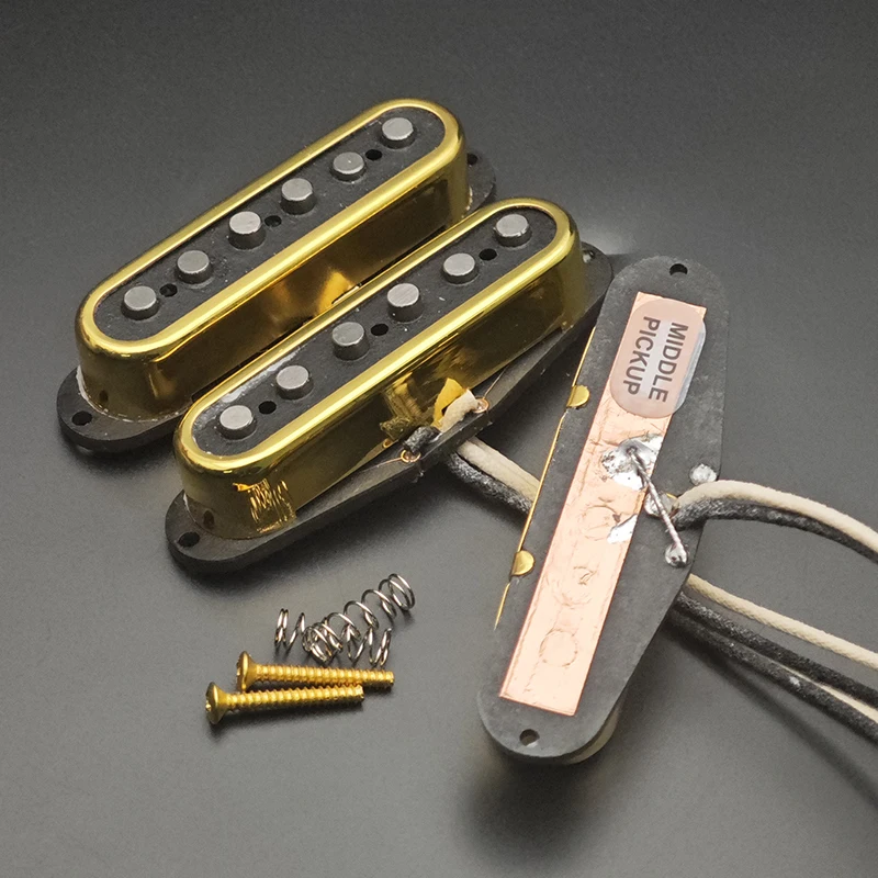 Alnico 2/5 Staggered ST Style Electric Guitar Pickup with Open Brass Cover Fiber Bobbin ST Pickup Vintage Style Chrome/Gold