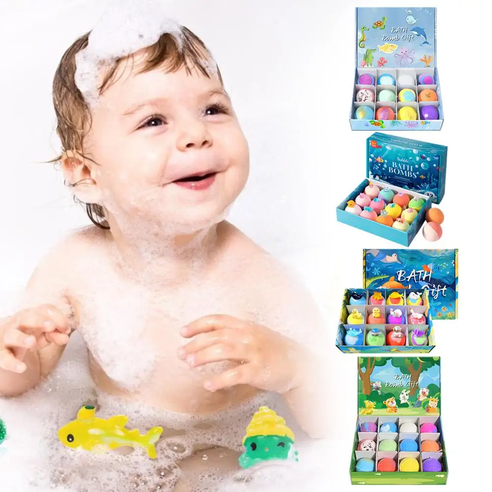 

12Pcs Natural Kids Bath Bombs Fizzy Spa Bubble Balls with Surprise Toys Inside Essential Oil Skin Care Gift for Girls and Boys