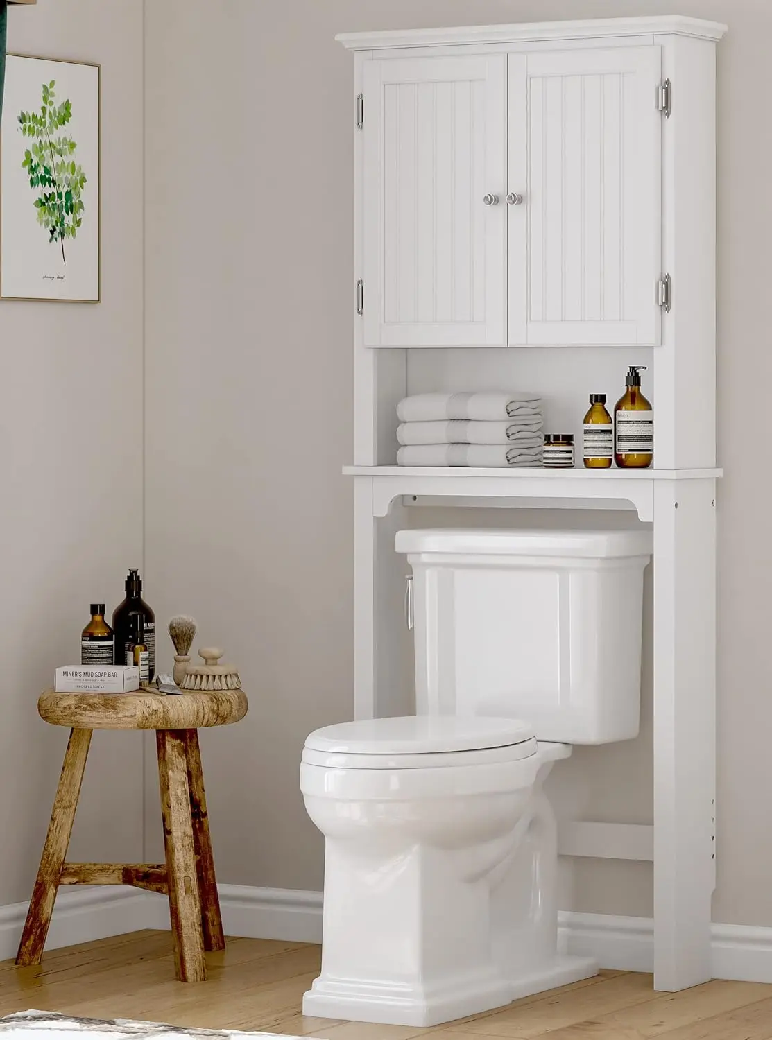 

Over The Toilet Storage Cabinet, Over Toilet Bathroom Organizer with Adjustable Shelves and Double Doors, White