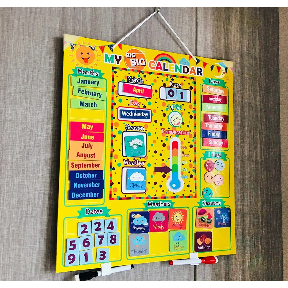 Magnetic Calendar Time Month Date Season Weather Learning Chart Board for Kid children Toddler Preschool Learning Toys