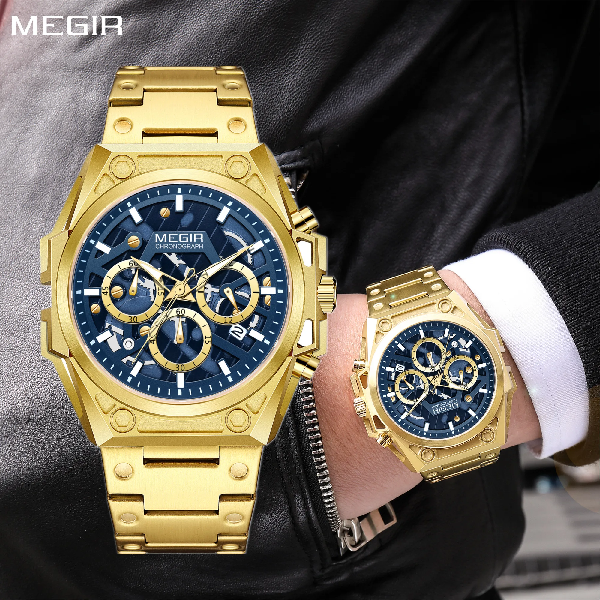 

Temperament Men Luxury Fashion Design Gold Men Watches Multifunction Luminous Quartz Male WristWatch Relogio Masculino