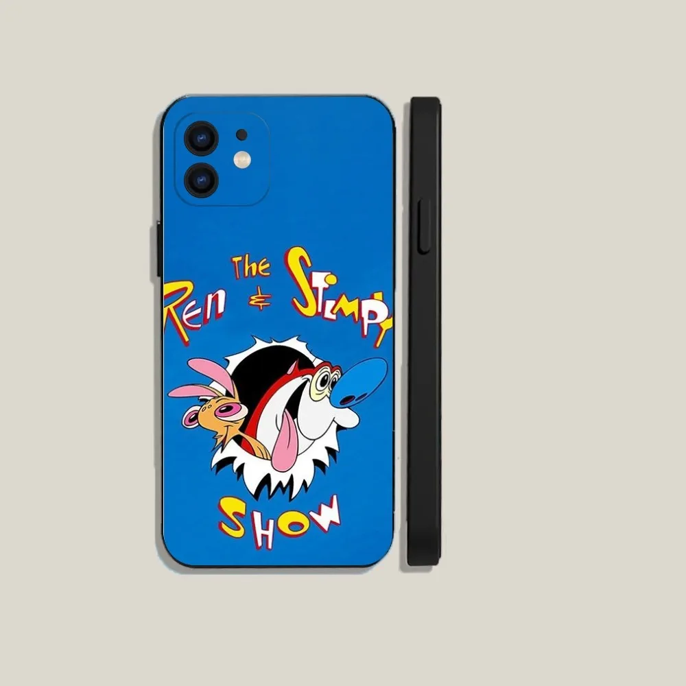 Ren and S-stimpy  Phone Case For iPhone 15,14,13,12,11,Plus,Pro Max,XS,X,XR,SE,Mini,8,7 Soft Silicone Black Cover