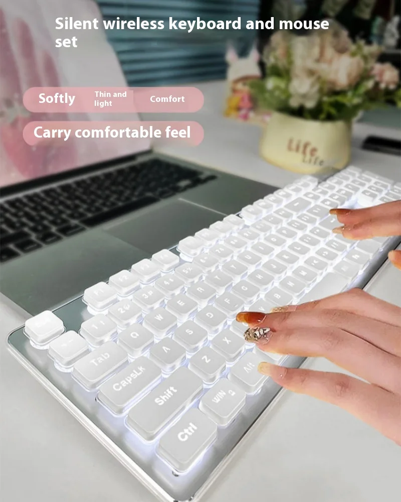 

Langtu Wireless Keyboard Mouse Set Girls Notebook Office Typing Dedicated White Multi-scene Universal Comfortable Feel Good