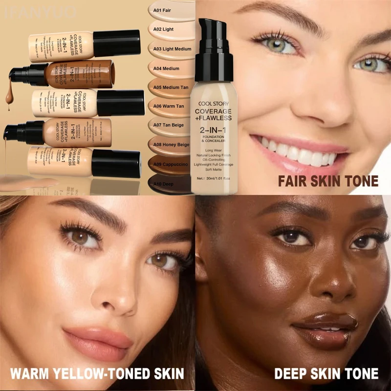 10 色フェイスファンデーション持続保湿マット BB クリーム液体スムーズ防水保湿明るくコンシーラーベースメイク