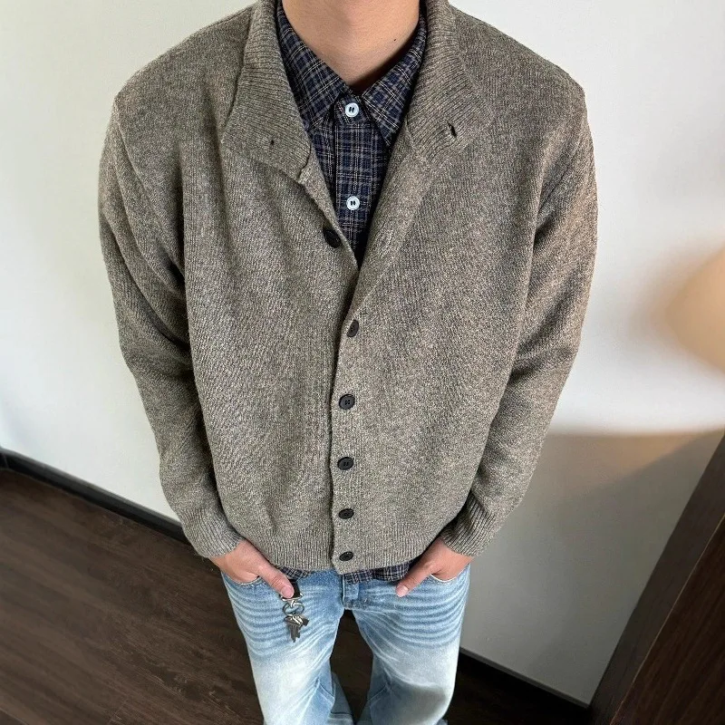 

Осень 2025 г., новый серый мужской кардиган с воротником-стойкой, повседневный универсальный удобный теплый простой модный топ