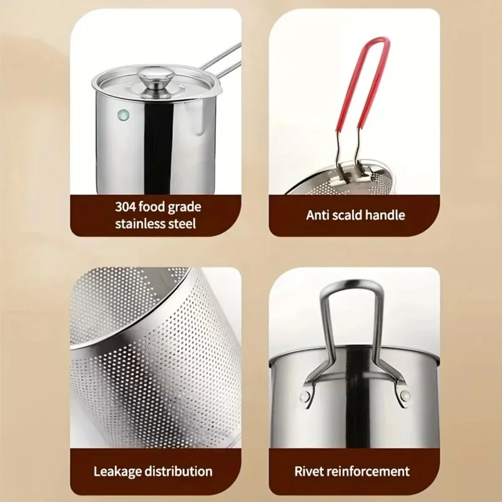 Small Deep Fryer Pot with Basket, Mini Deep Oil Fryer, 304 Stainless Steel Gadgets with Anti Scalding Silicone Handle view 6