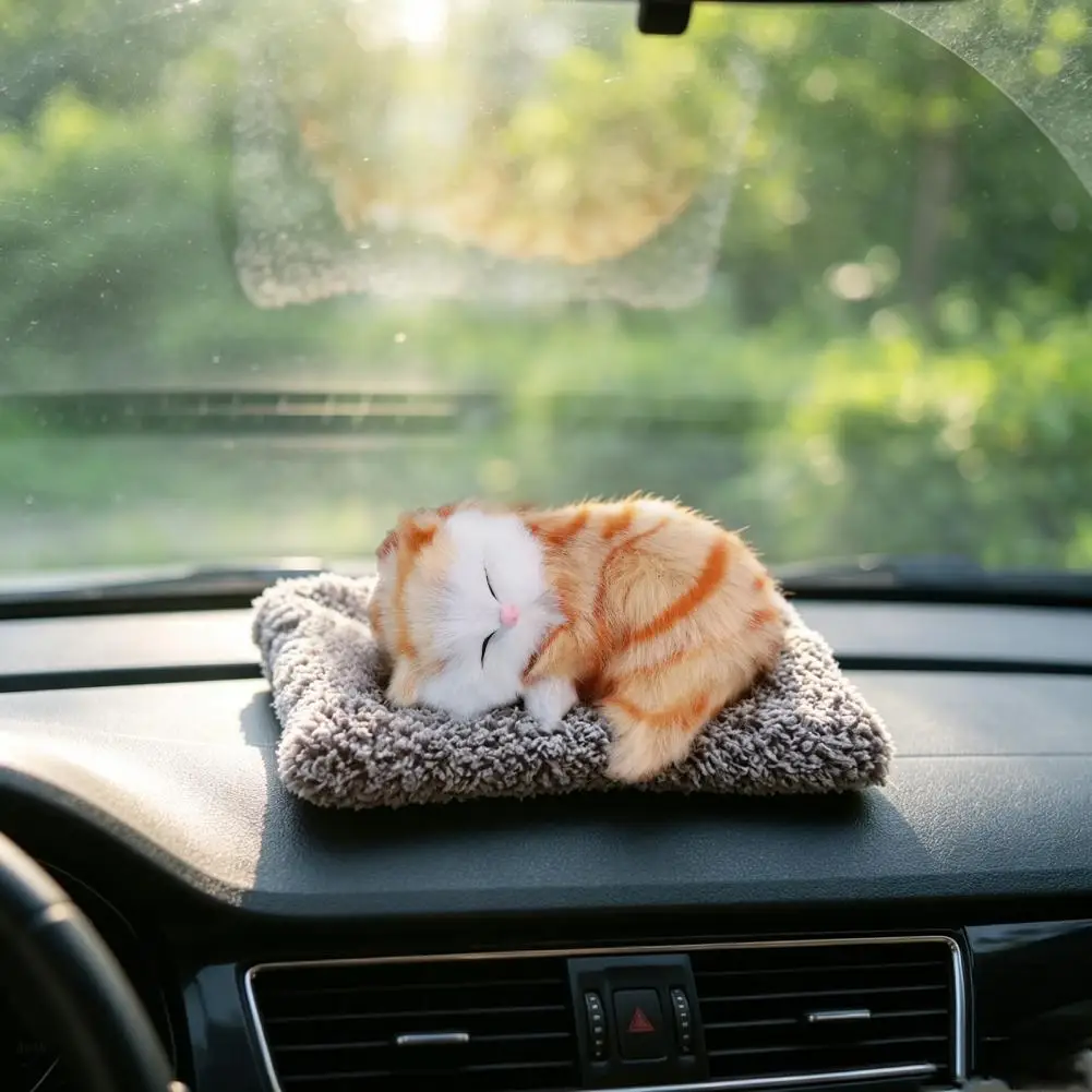 Sleeping Cat Plush Toy with Bamboo Charcoal Bag Soft Faux Fur Air Purifier Car Decor Stuffed Plush Animal Toy for Home Office