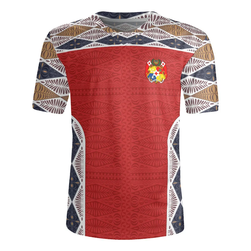 Harajuku 3D Tonga Rugby-Jersey Print V Neck T Shirt The Kingdom Of Tonga Emblem Graphic V neck T-shirts Mens Clothing Tee Shirts