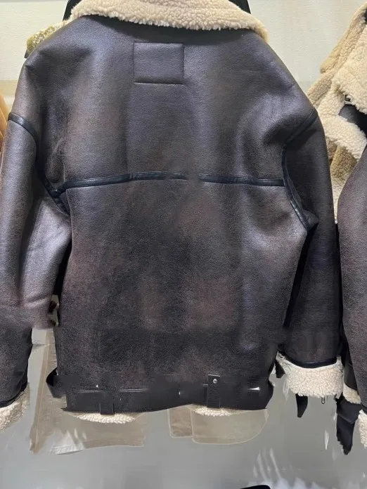 

Autumn Winter New Arrival Women's Thiened Fce Lined Loose Jaet Coat with Belt Double Sided Polyester Fiber Zipper Closure