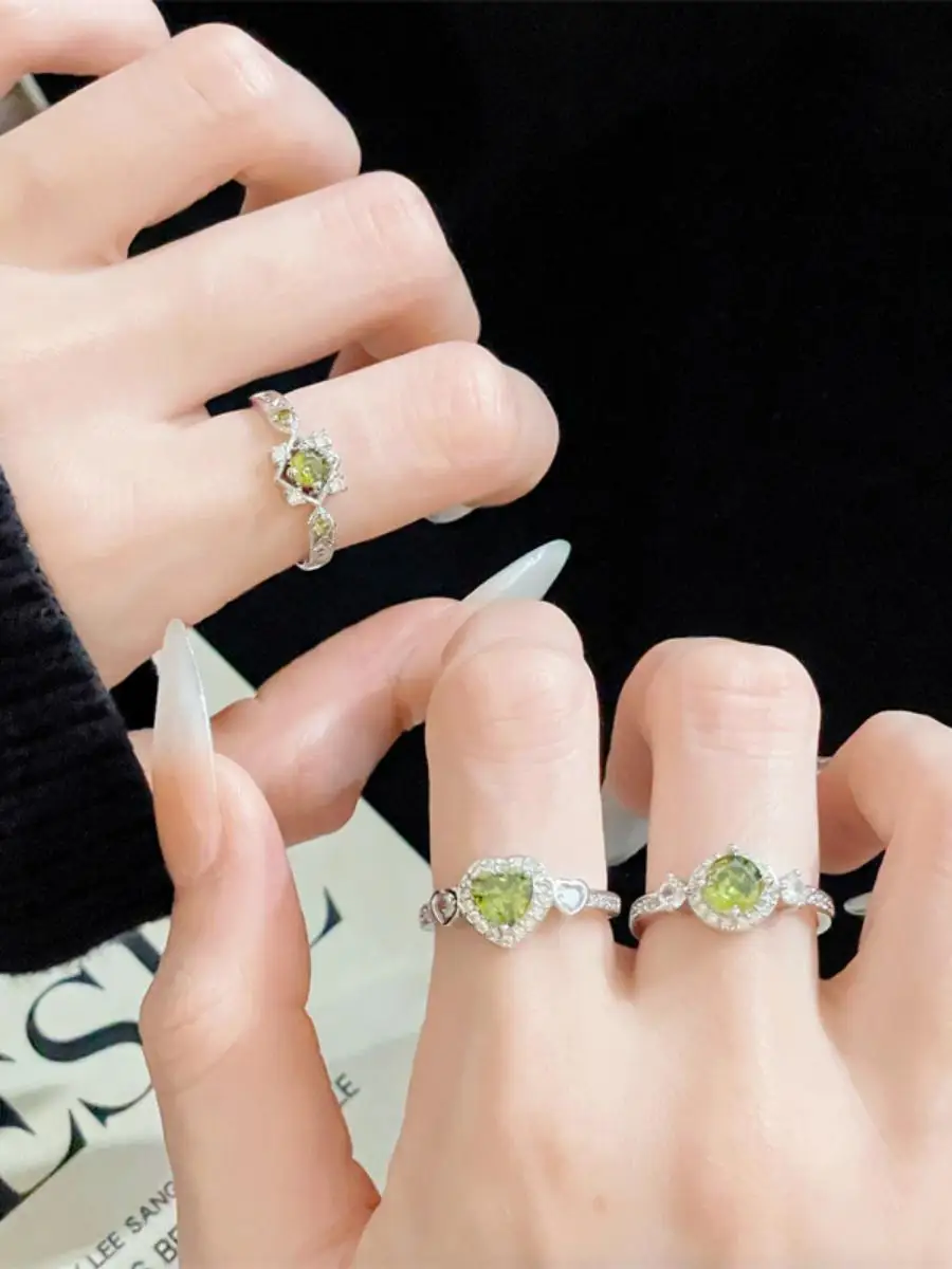 

Кольцо в форме сердца с оливковым камнем и цирконами, эксклюзивный дизайн для женщин, роскошное кольцо с цветными драгоценными камнями