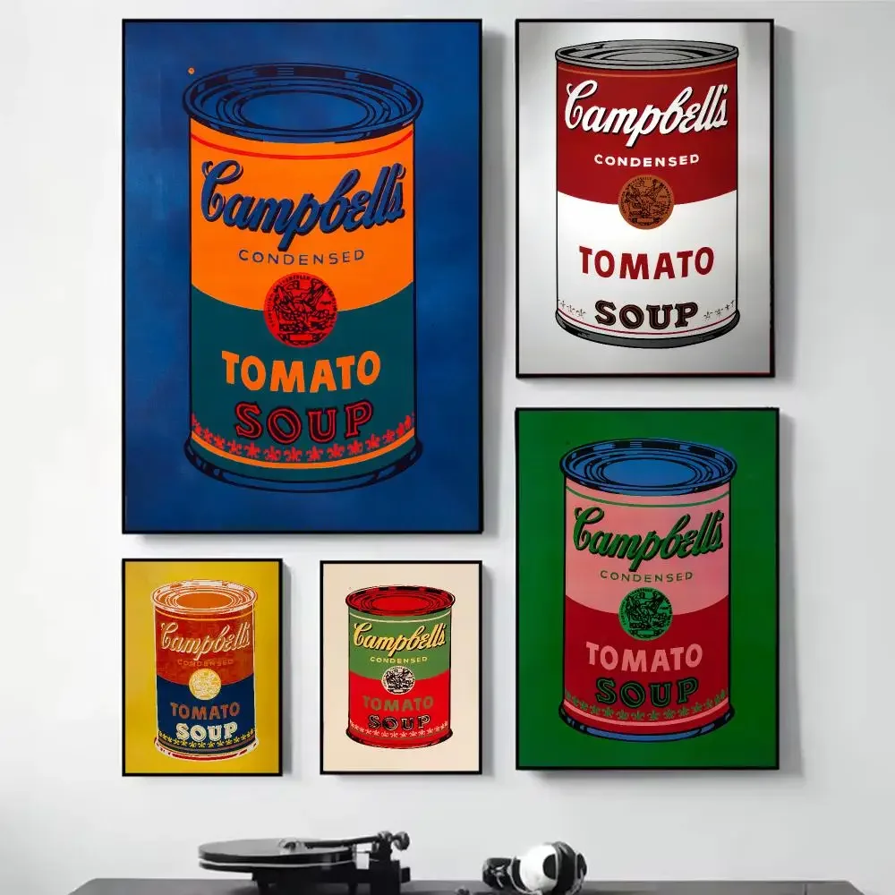 A-Andy Warhol's Tomato Soup Painting Calligraphy Self Adhesive Wall Art Waterproof Print For Bedroom Hallway Home Decor
