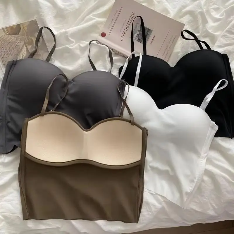 Hot Girls Thin Section Double Straps Solid Color Suspenders Inside Sport Vest Sexy Outer Wear Bottoming Slim Women Crop Tops Bra