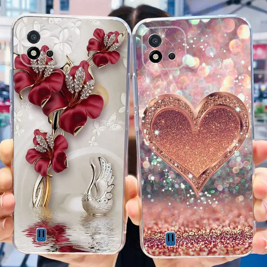 For Realme C11 (2021) RMX3231 / C11 2020 RMX2185 Cute Flower Cat Painted Case For RealmeC11 C 11 Soft Silicone TPU Phone Cases