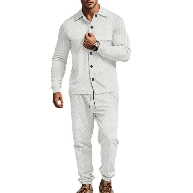 

Мужской комплект из тяжелой саржевой куртки и брюк на осень и зиму, высококачественная однотонная жаккардовая рубашка с длинными рукавами и карманами