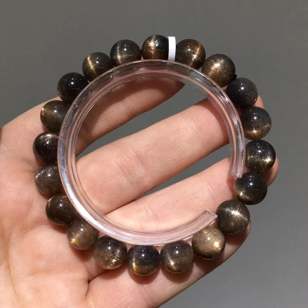 

Natural Black Moonstone Black Sunstone Quartz Bracelet 10mm Clear Round Beads Star Light Women Fashion Stone AAAAA