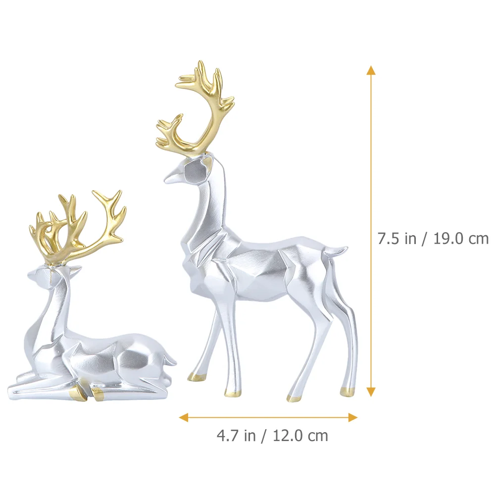 2 Pcs Origami Elk Ornaments Decorations Reindeer Christmas Bookshelf Figurine Resin Centerpiece Table Indoor Home Statue