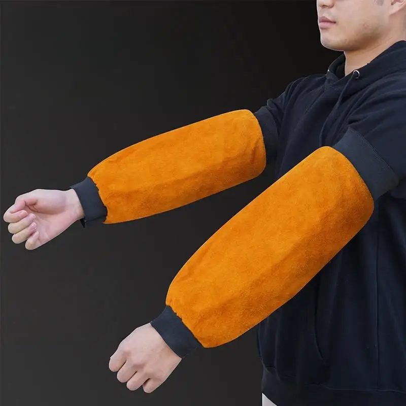 1 Pair Portable Welding Arm Guard PU Leather Welding Sleeves Heat Resistant Flame Retardant Arm Protection For Industrial Work