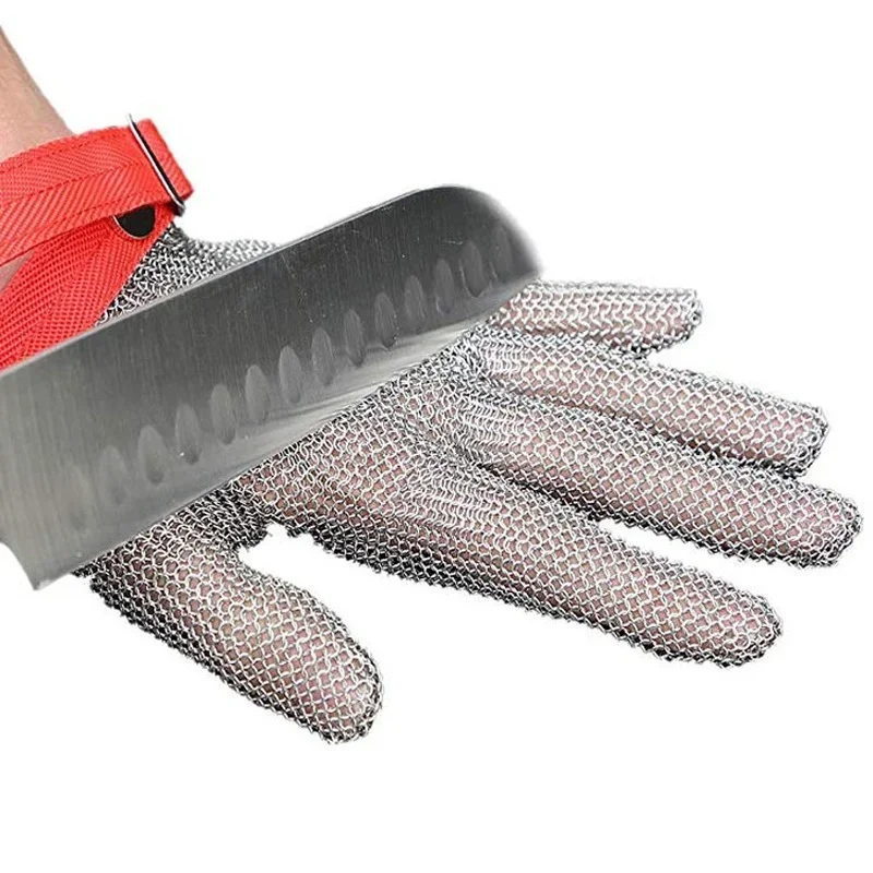 Imagem -03 - Luva de Malha de Cortar Resistente Chain Mail Protective Luva Anti-corte para Cozinha Açougueiro Cinto de Plástico Aço Inoxidável