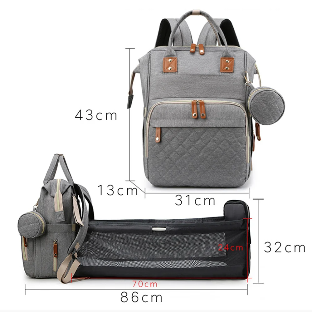 

Fashionable Large Capacity Mommy Diaper Backpack Multifunctional Lightweight Outdoor Portable Bag With Foldable Baby Bed