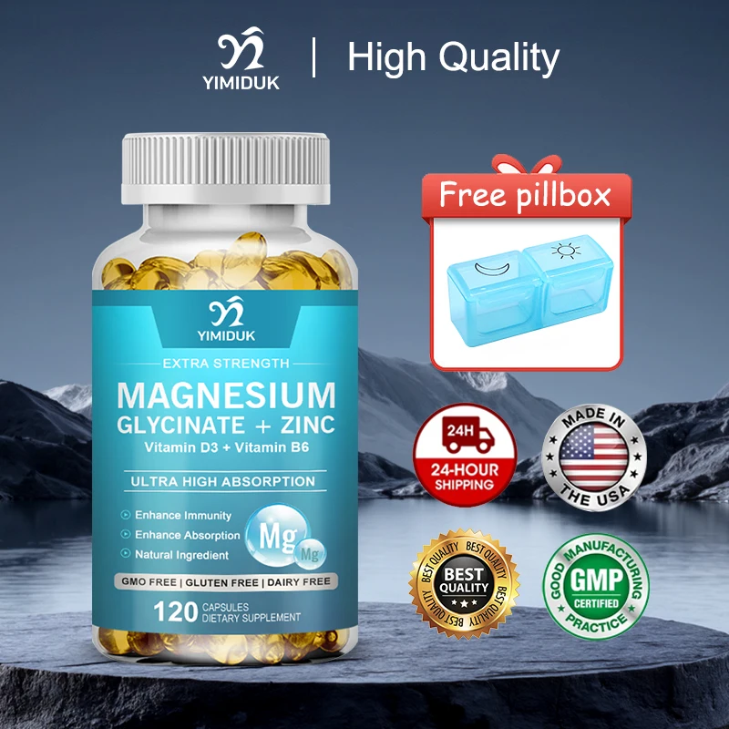 

Magnesium Glycinate + Zinc Capsules, with Vitamin B6 & D3, Support Deep Sleep, Stress Relief & Immune Defense, GMP Certified