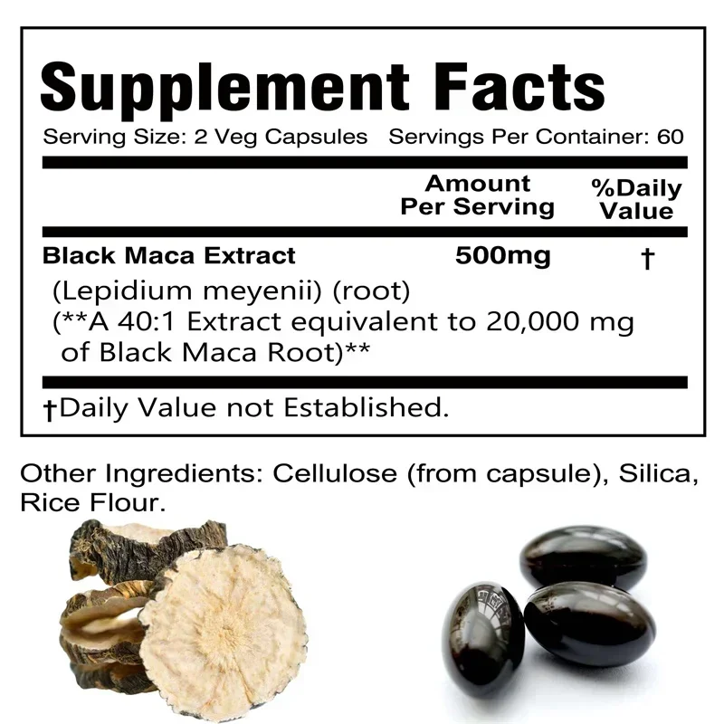 Black Maca Capsules - Supports Brain Function, Promotes Muscle Growth & Recovery,Super Absorption, Improve Vitality