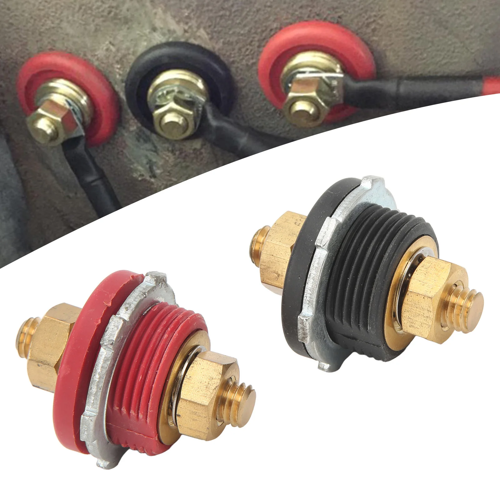 

2 шт., 250 А, 3/8 дюйма, сквозная панель, клеммный разъем батареи, положительный отрицательный соединительный шпилька для автомобилей, автофургонов, кораблей, яхт