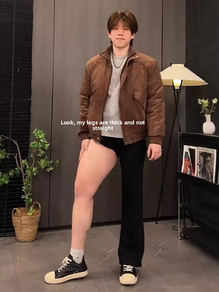

American Sle Elastic Le Blade Jeans Men's Thiened Butt Slimming Pants High Waist Straight Leg Micro Flared Long Trousers