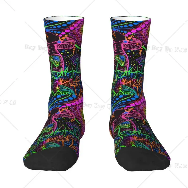 Cool Print Psychedelic Magic Rainbow Mushrooms Socks for Men Women Stretchy Summer Autumn Winter Mysterious Boho Crew Socks