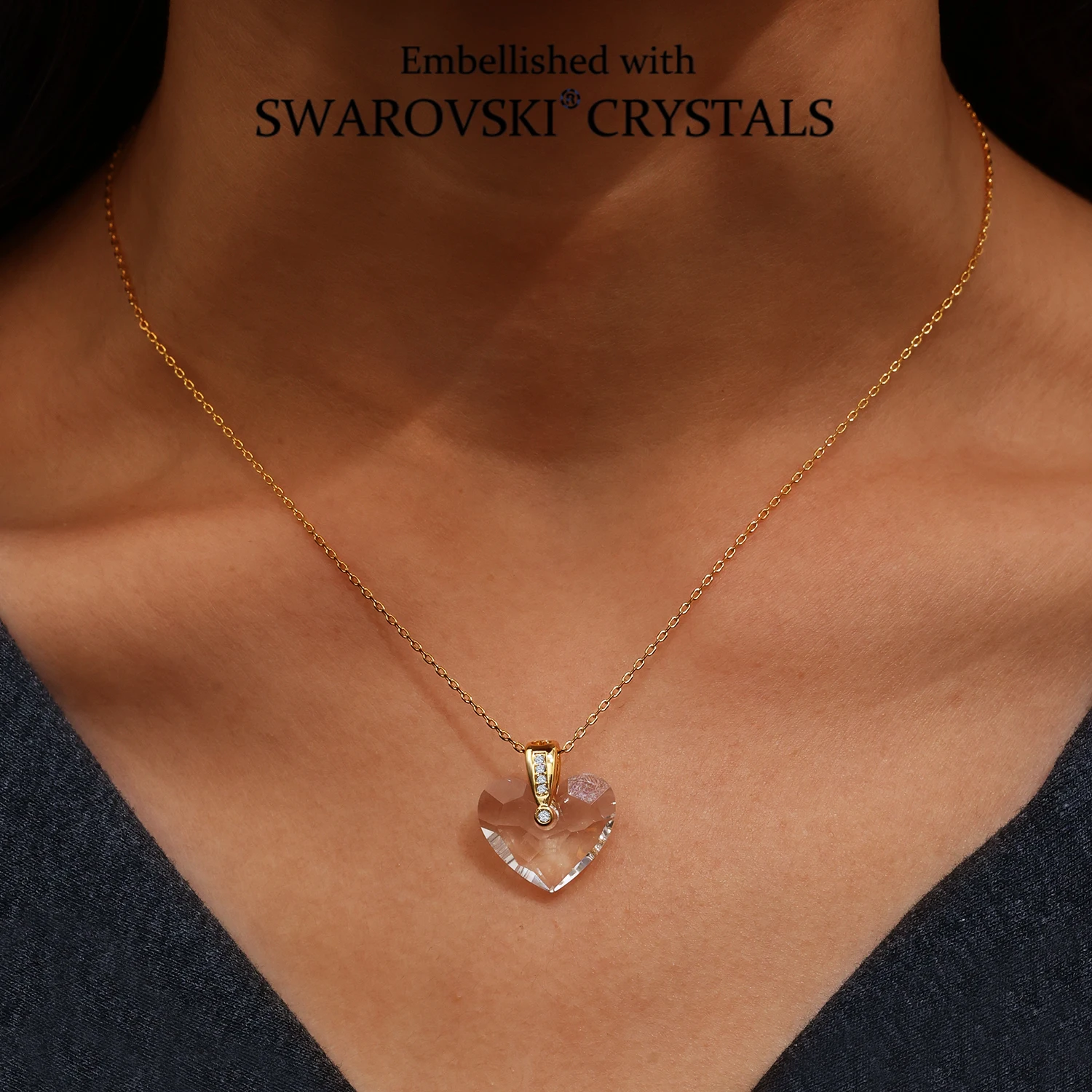 

Daisini Big Heart Shape Pendant Clavicle Chain Necklace Embellished with Swarovski Sweet Romantic Wedding Party Fashion Jewelry