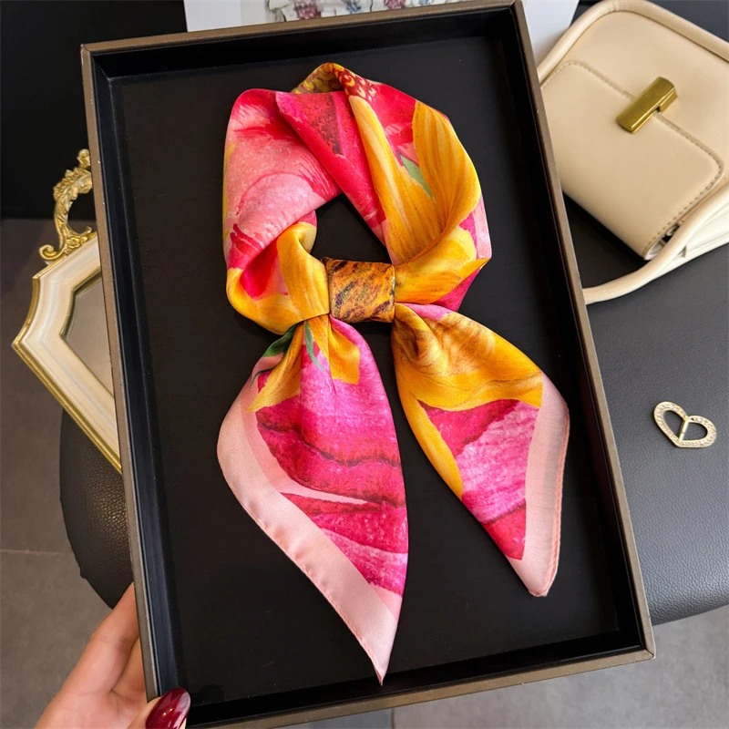 

70Cm Colorful Graffiti Printed Scarf Women's Spring and Summer Polyester Fiber Scarf Fashion Bag Accessories Scarves Bandana