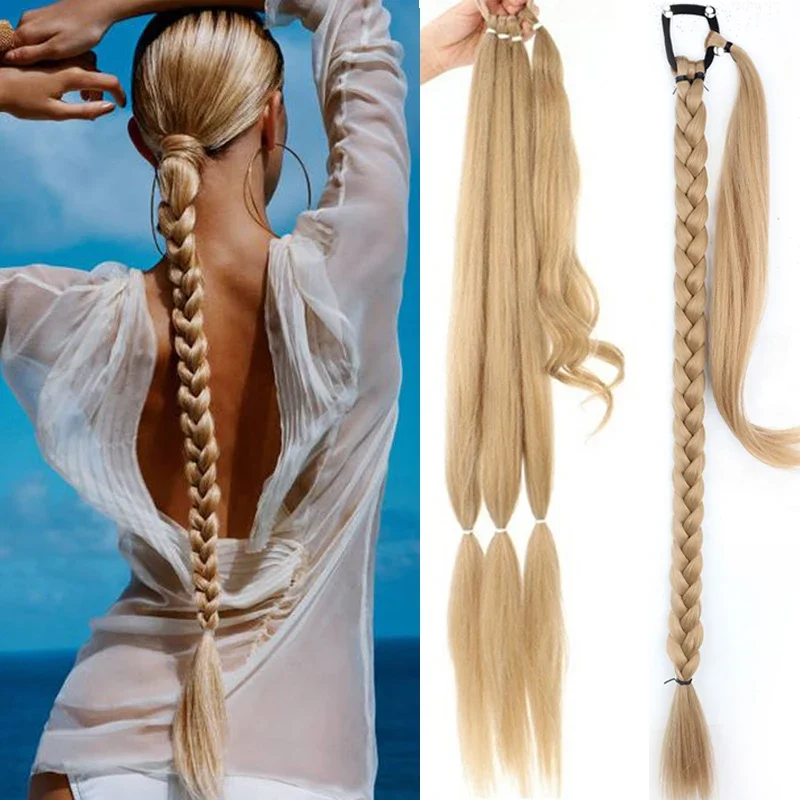 30 Inch Braided Ponytail with Rubber Synthetic DIY Blonde Braids False Hair Ponytail for Women Long Braid Horse Tail Extensions