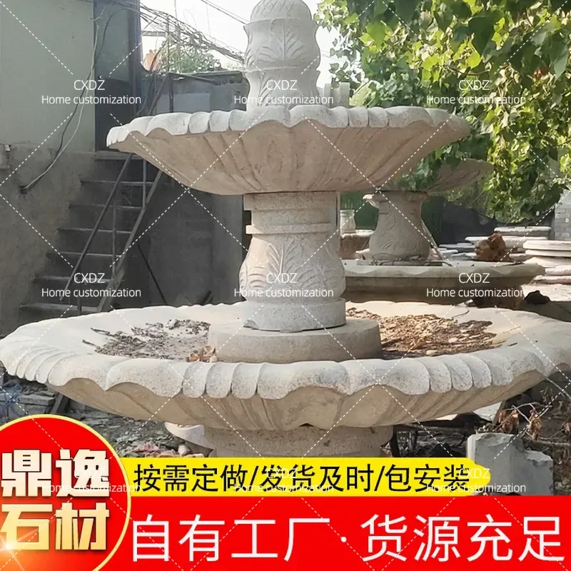 Double Layer Yellow Rust Stone Sculpture Fountain Outdoor Landscape Water Feature for Community Villa Garden Decoration
