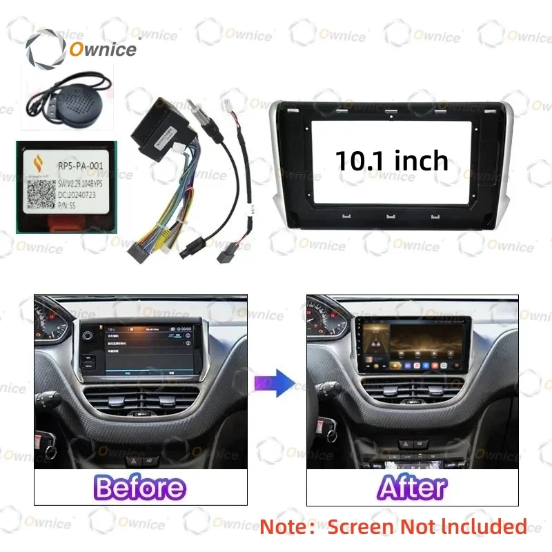 Ownice Car Radio Fascias Frame for Peugeot 2008 A94 208 A9 10 Inch 2DIN Stereo Panel Harness Power Cable Adapter Canbus Kit