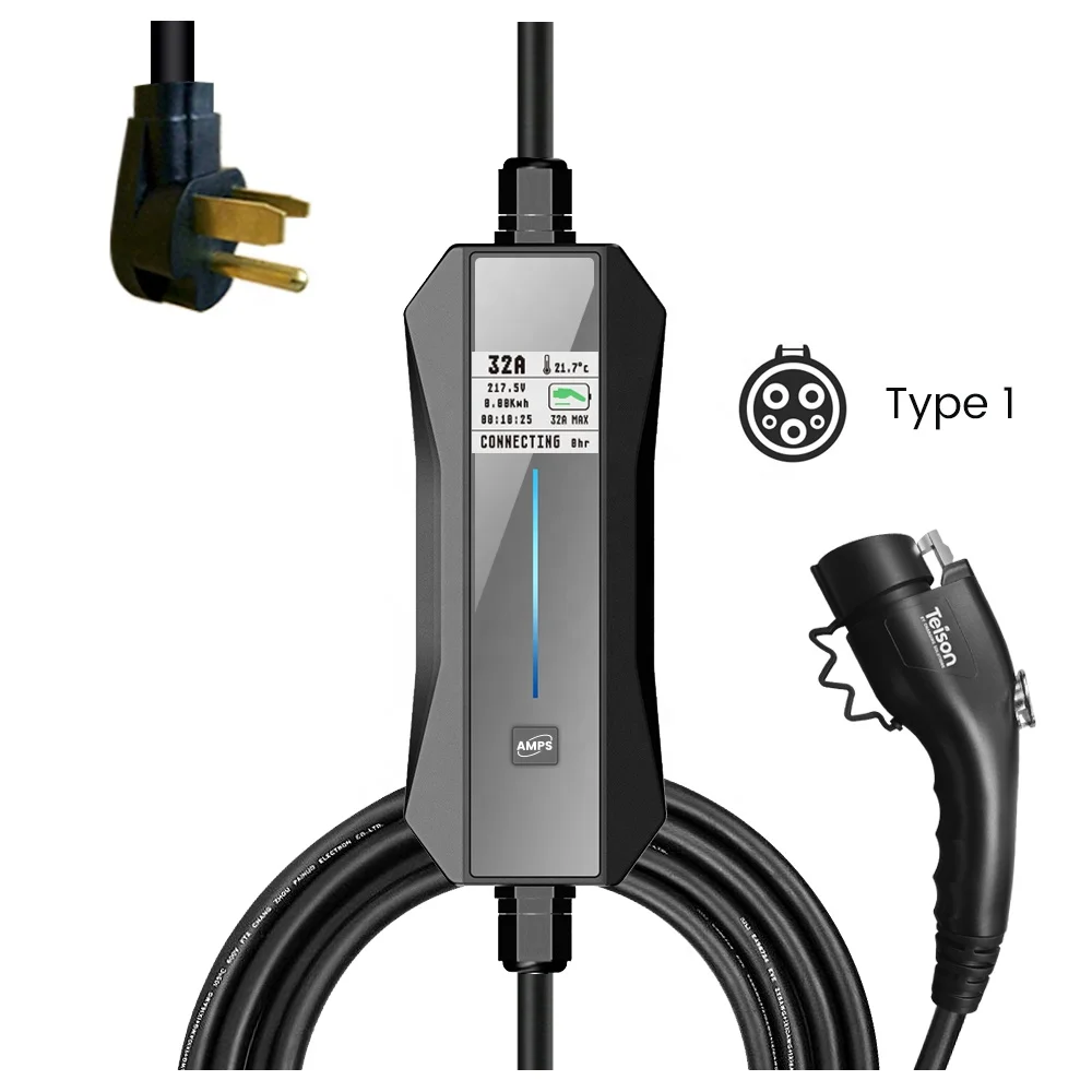 

Teison Smart 6a/32a Current Adjustable Portable Ev Charger J1772 To Nema 6-50 Plug For Electric Cars