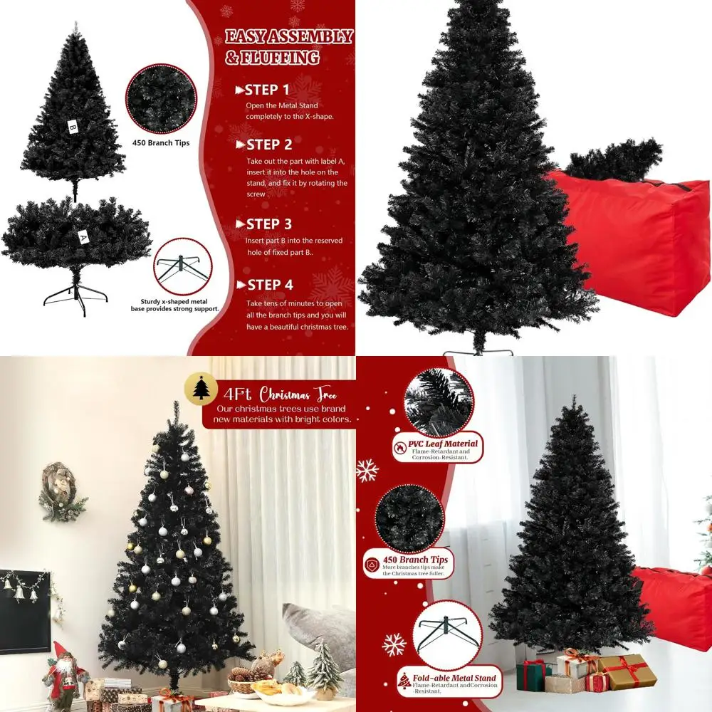 

Искусственная рождественская елка премиум-класса из черной ели с 4 футами и 450 наконечниками и складной металлической подставкой