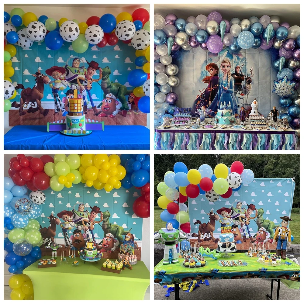 Fondali fotografici Toy Story per bambini Ragazzo Forniture per feste di compleanno Decor Cielo blu Nuvole bianche Sfondo fotografico per cartoni animati da parete