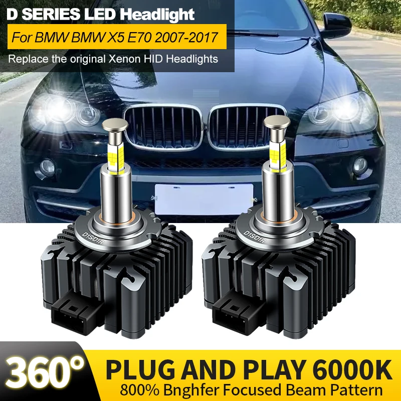 

2PCS For BMW X5 E70 2007 2008 2009 2010-2017 Xenon HID LED Headlights Bulb High & Low Beam Replacement Canbus 32000LM Plug&Play