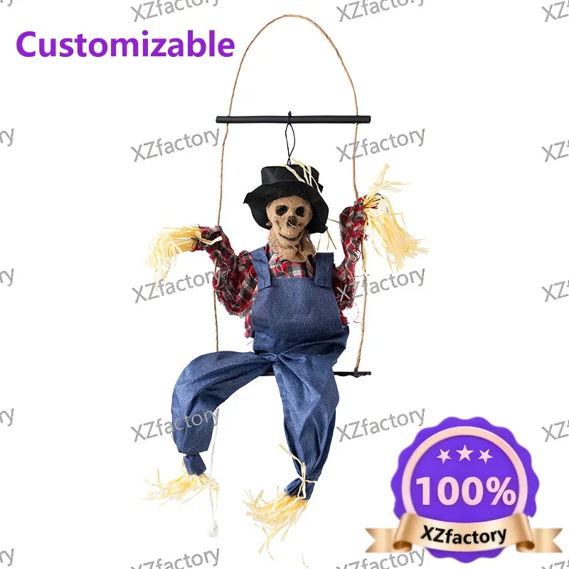 Factory Direct 2026 Top RatedHalloween decoration electric swing scarecrow hanging ghost doll voice-activated luminous sound hau