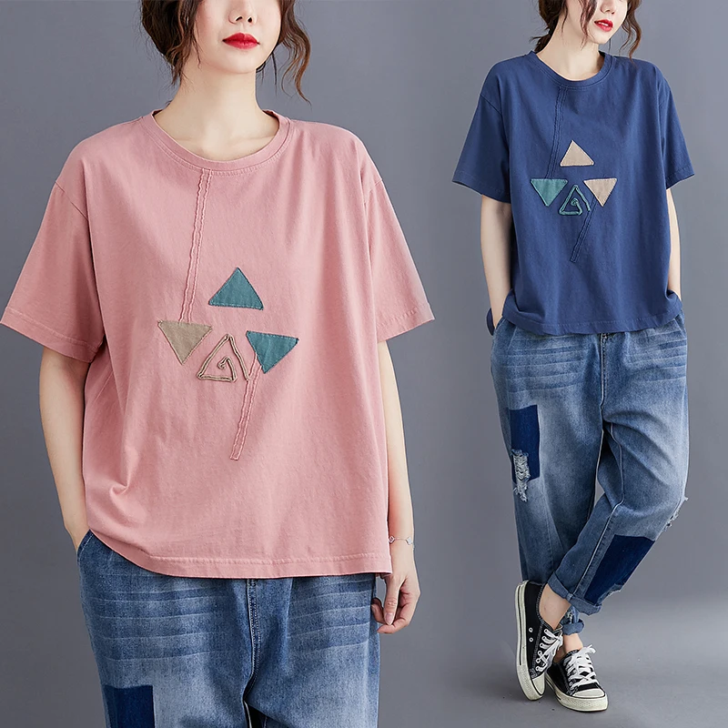 

Женская футболка больших размеров ort Sve Свободный крой круглый нейлоновый топ для похудения с художественным цветным принтом на лето