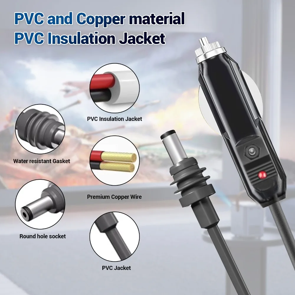 18AWG DC Car Power Cable for Satellite IP68 Water Resistant DC Car Adapter Charger Power Supply Cable for Lorries