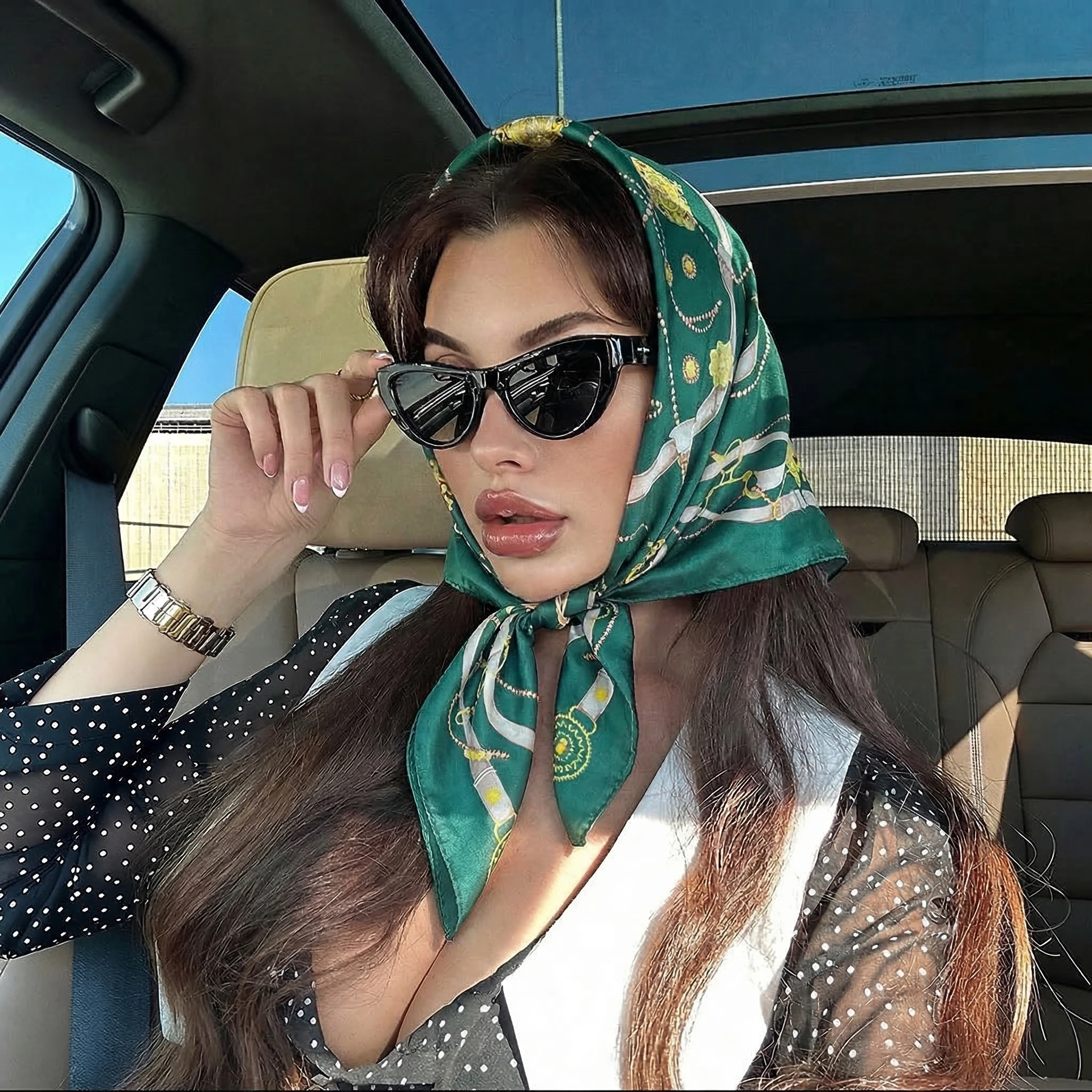 

70*70cm Square Silk Scarf Women Luxury Brand Satin Print Hijab Scarves Muslim Pareo Bandana Female Shawl Wrap Headband Foulard