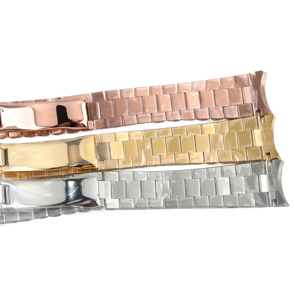 20 مللي متر عرض الذهب/الفضة الرئاسية الصلبة سوار 316L الفولاذ المقاوم للصدأ للطي مشبك ل سجل الغواصة NH35 NH36 ساعة