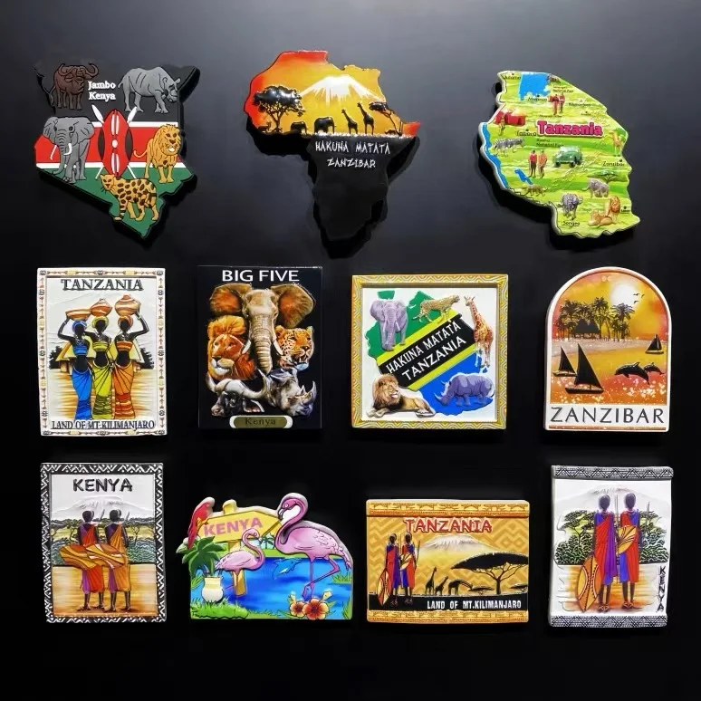 Africa Kenya Tanzania Creative Cultural Landscape Tourism Commemorative Decoration Magnetic Refrigerator Sticker Gift