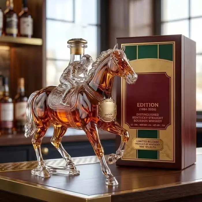 Novelty Horse & Jockey Glass Whiskey Decanter, Clear Racing Horse Figurine Liquor Wine Storage Bottle, Man Cave Home Bar