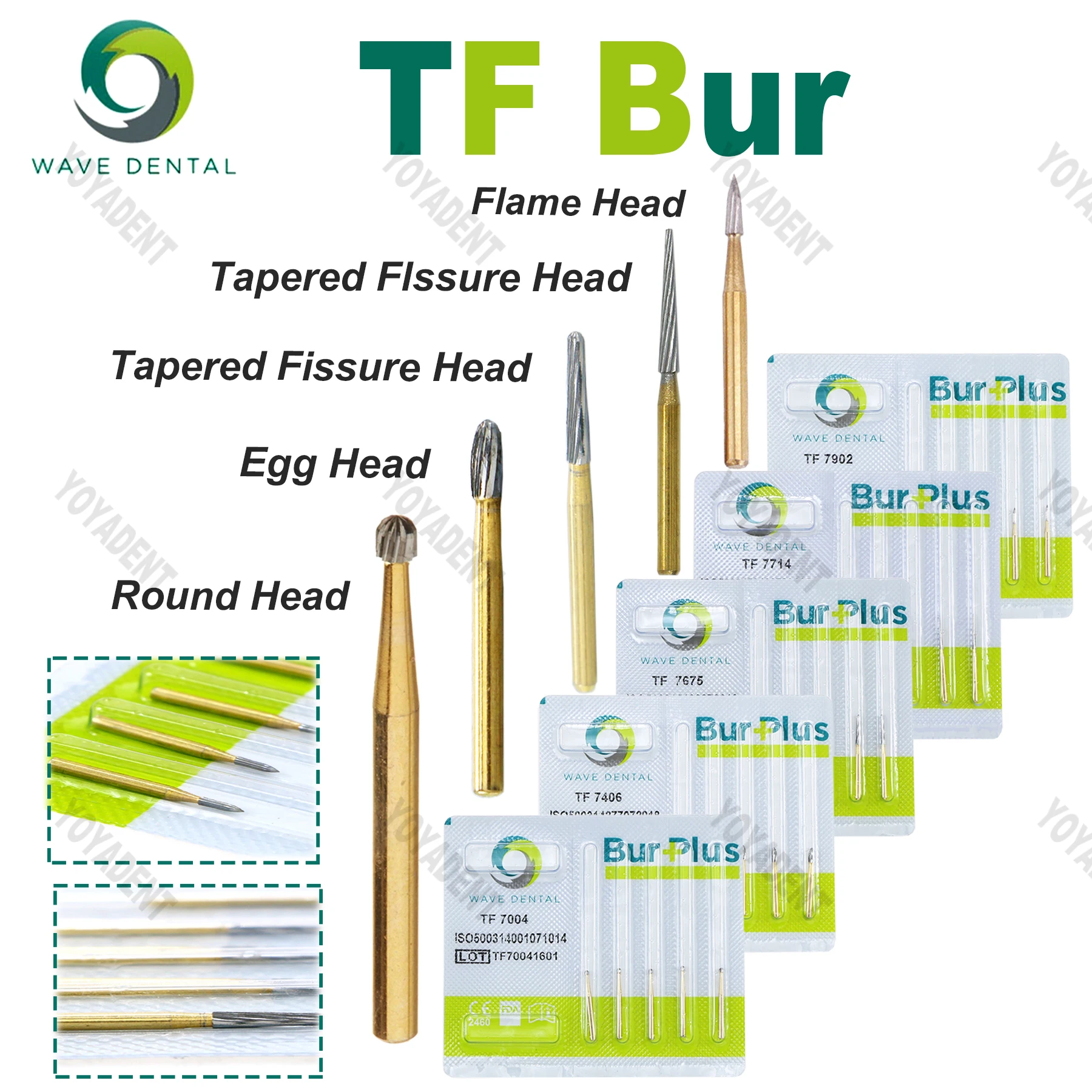 

WAVE Burs Dental 12 Bladed Burs Trimming and Finishing Dentistry Strawberries For High Speed Handpiece 5pcs/Pack TF Bur