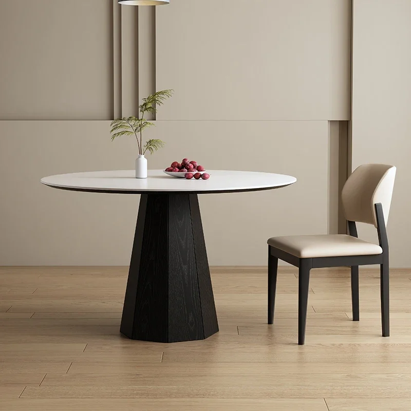 Rock Slab Round Table Household Small Apartment Modern Simple Black Pure White Round Restaurant Solid Wood Esstisch Round Table