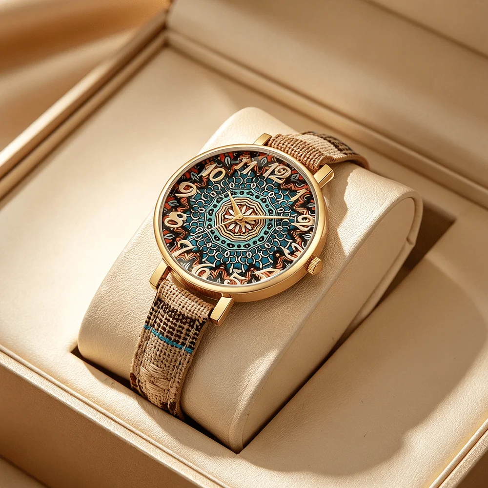 Bohemian Ethnic Style Mandala Pattern Women's Watch Retro Braided Strap Literary and Leisure Quartz Wristwatch