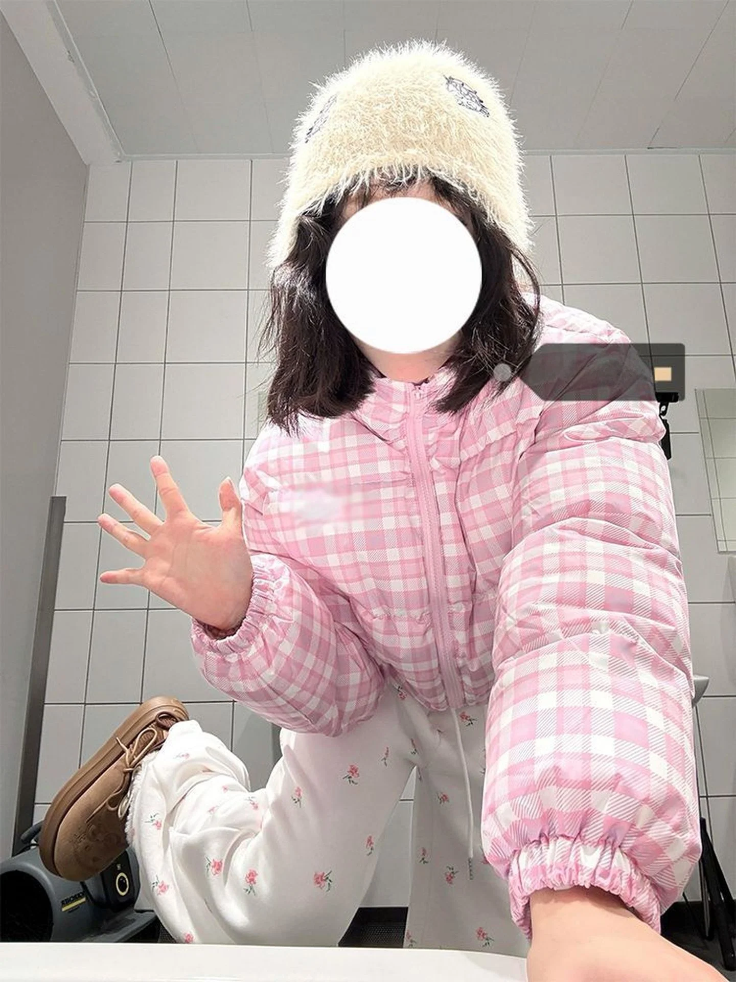 

Женская весенняя куртка больших размеров в корейском стиле, в клетку, с воротником-стойкой, розовая, из тонкого хлопка, очень милая, в стиле «хлопковый пуховик»