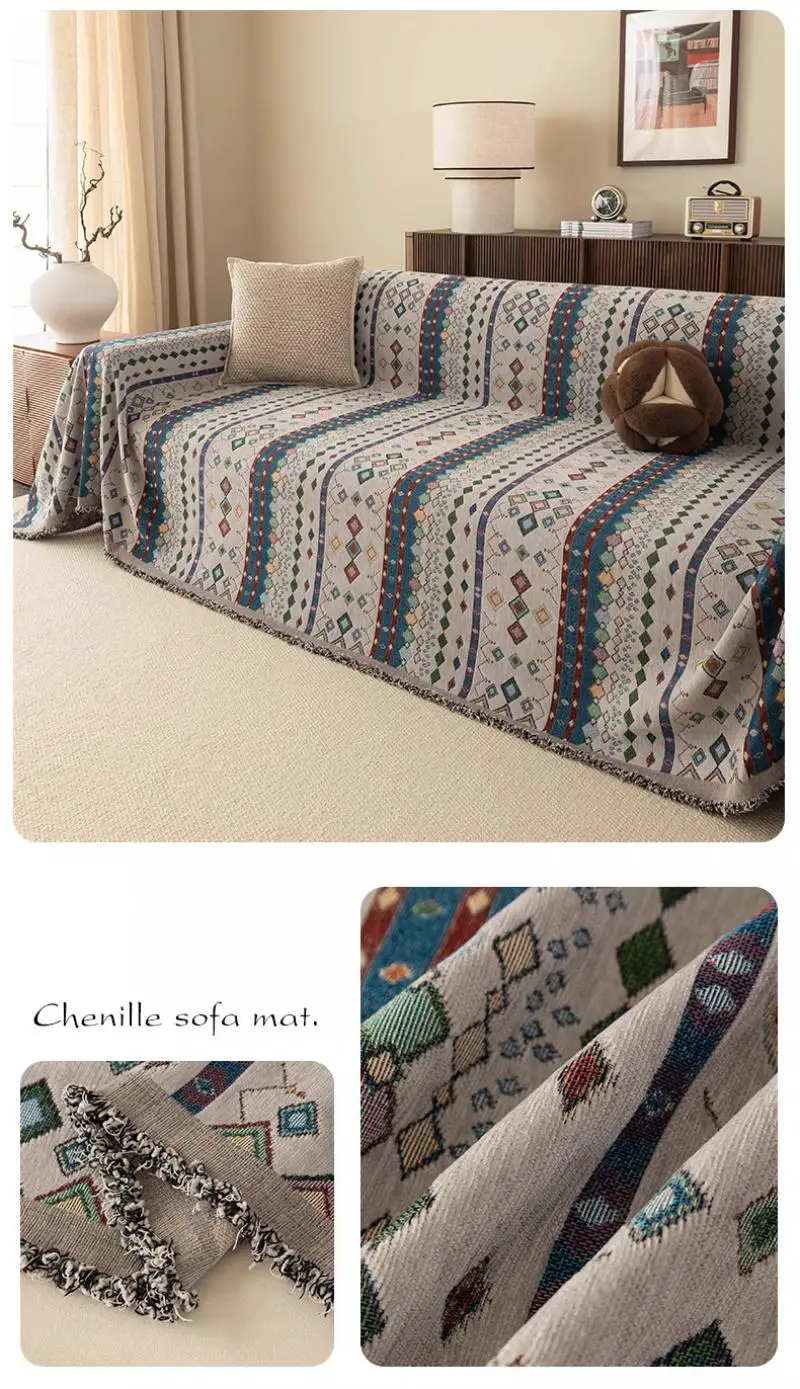 Boho Chenille Jacquard Sofabezug Ganzjahres-Universal Komfortabler Rutschfester All-Inclusive Sofabezug Multifunktionale Decken – Detail 8