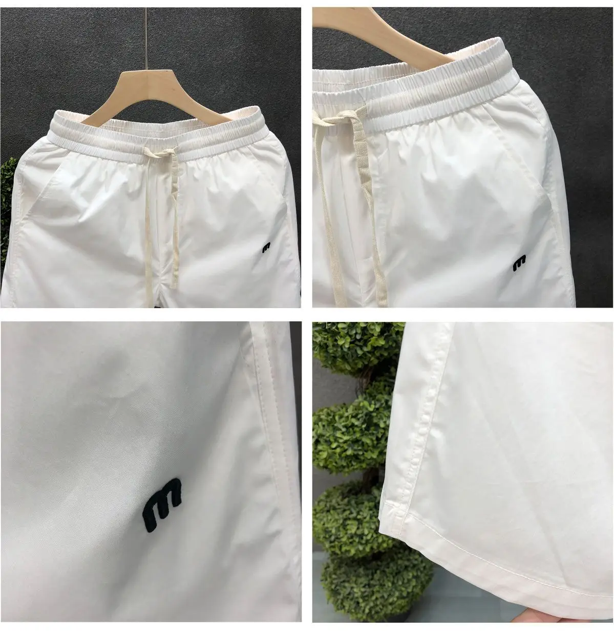 Men's Clothing Simple Embroidery White Shorts Summer Lightweight Outerwear Beach Mid-Length Pants Loose Fit Casual Comfortable